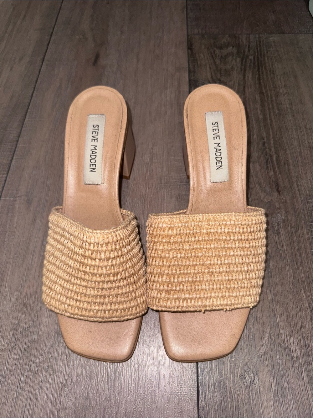 Steve Madden Tan Woven Raffia Block Heel Mules size 38